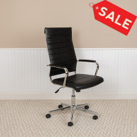 Flash Furniture BT-20595H-1-BK-GG High Back Black LeatherSoft Contemporary Ribbed Executive Swivel Office Chair